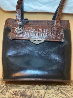 Brighton Carmen Brown & Black Leather bag Croc Texture Accent orig box, dust bag